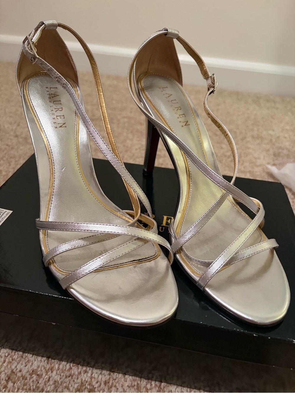 Lauren Ralph Lauren Metallic Silver Strappy Stiletto Sandals